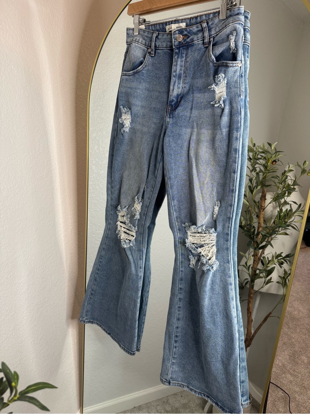 Almost Famous Distressed Flare Jeans - Light Blue Denim